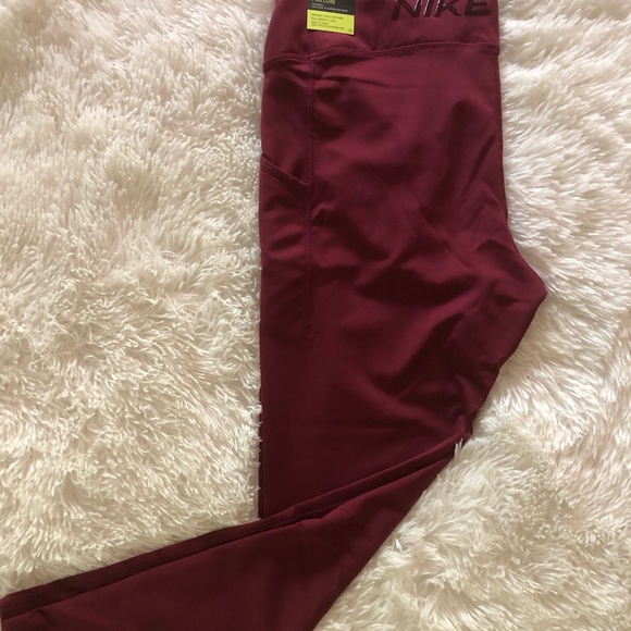 Nike Pro Stealth Burgundy Mid Rise Athletic Leggings, Full Length Size Medium - Picture 7 of 14